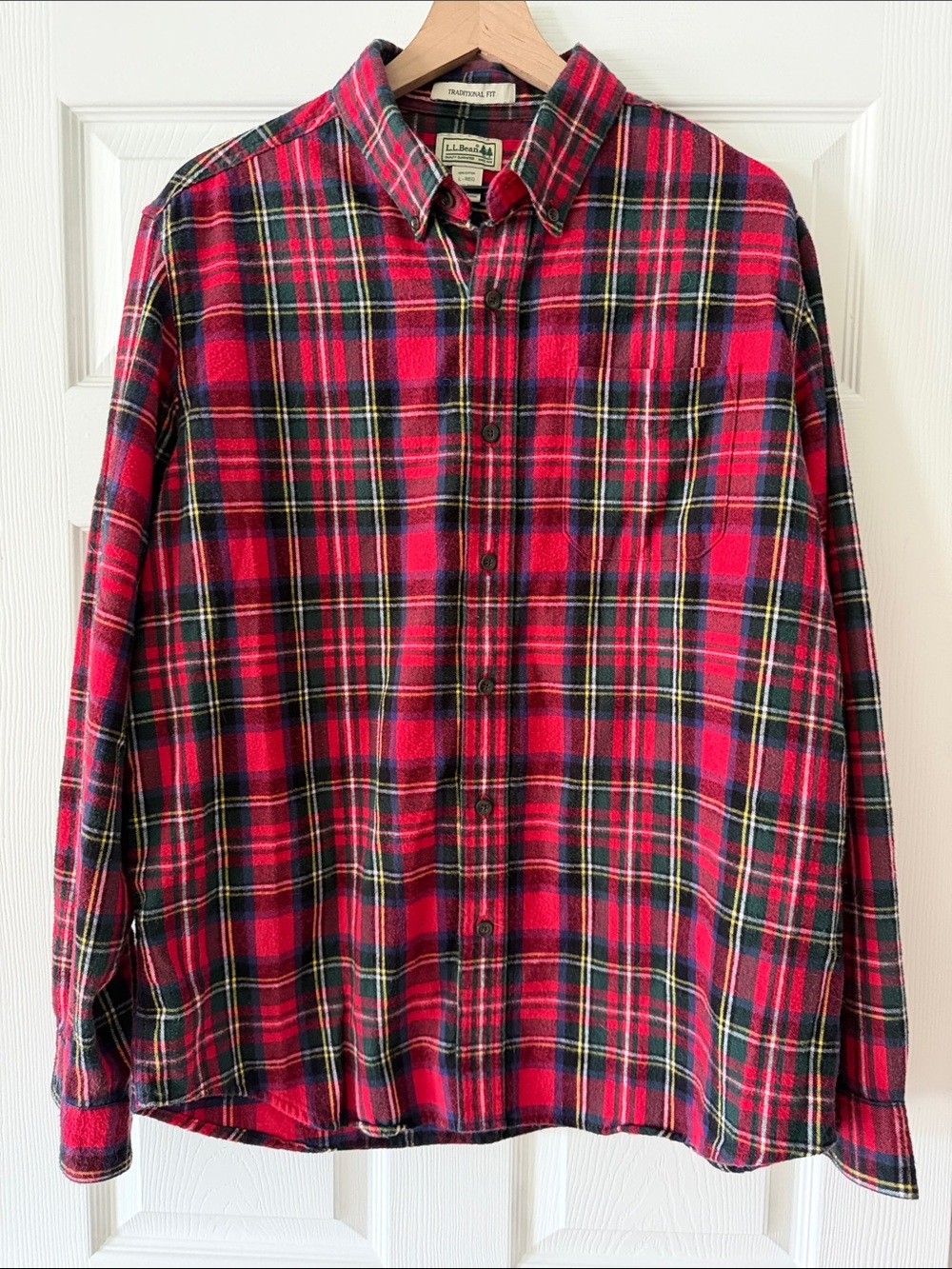 L.L. Bean Red and Black Tartan Plaid Flannel Button-Down Shirt